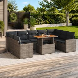 Practical 10-Piece Grey Garden Sofa Set for Outdoor Spaces