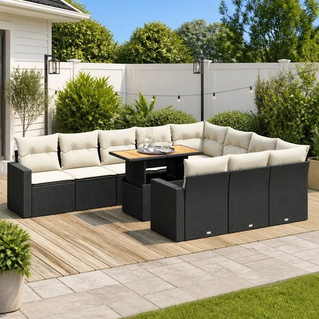 11 Piece Outdoor Garden Sofa Set PE Rattan Modular Black with Storage Cushions