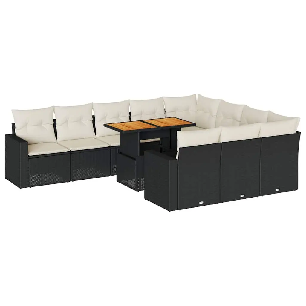 11 Piece Outdoor Garden Sofa Set PE Rattan Modular Black with Storage Cushions