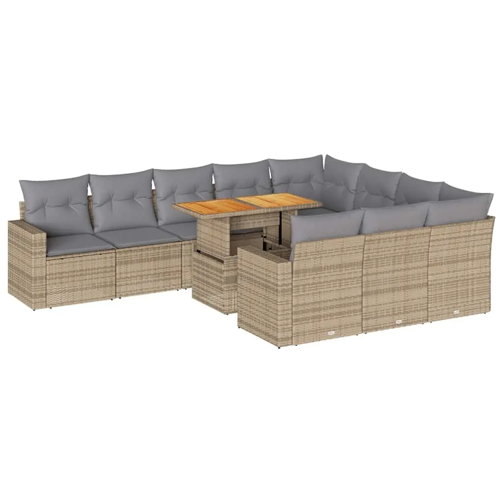 Garden Sofa Set PE Rattan 11 Piece Outdoor Furniture Patio Beige with Cushions