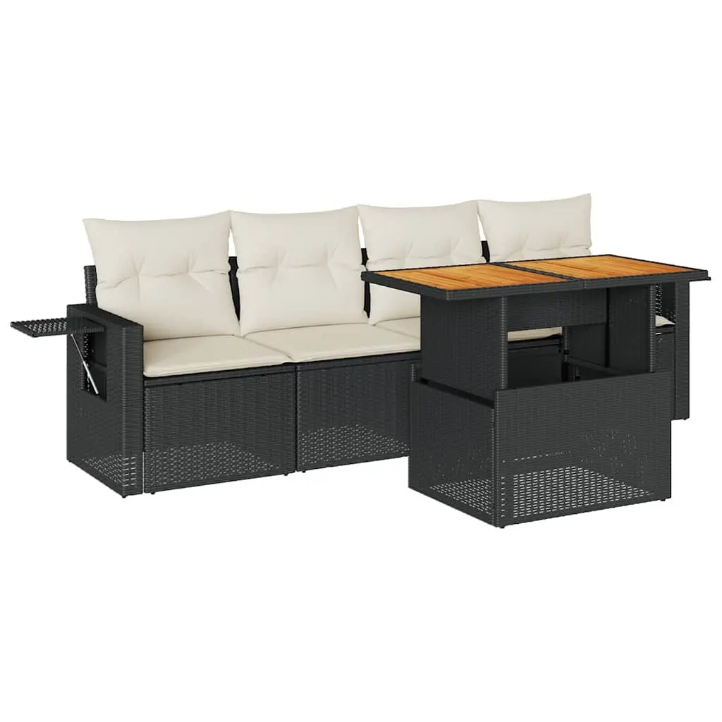 Garden Sofa Set 5 Piece Outdoor Furniture Black Poly Rattan Modular Patio