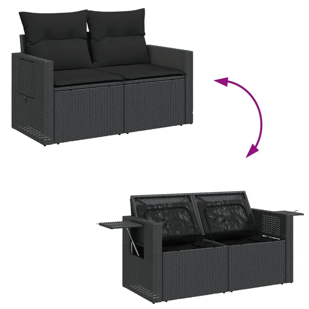 Garden Sofa Set 6 Piece Modular Outdoor Furniture Black PE Rattan