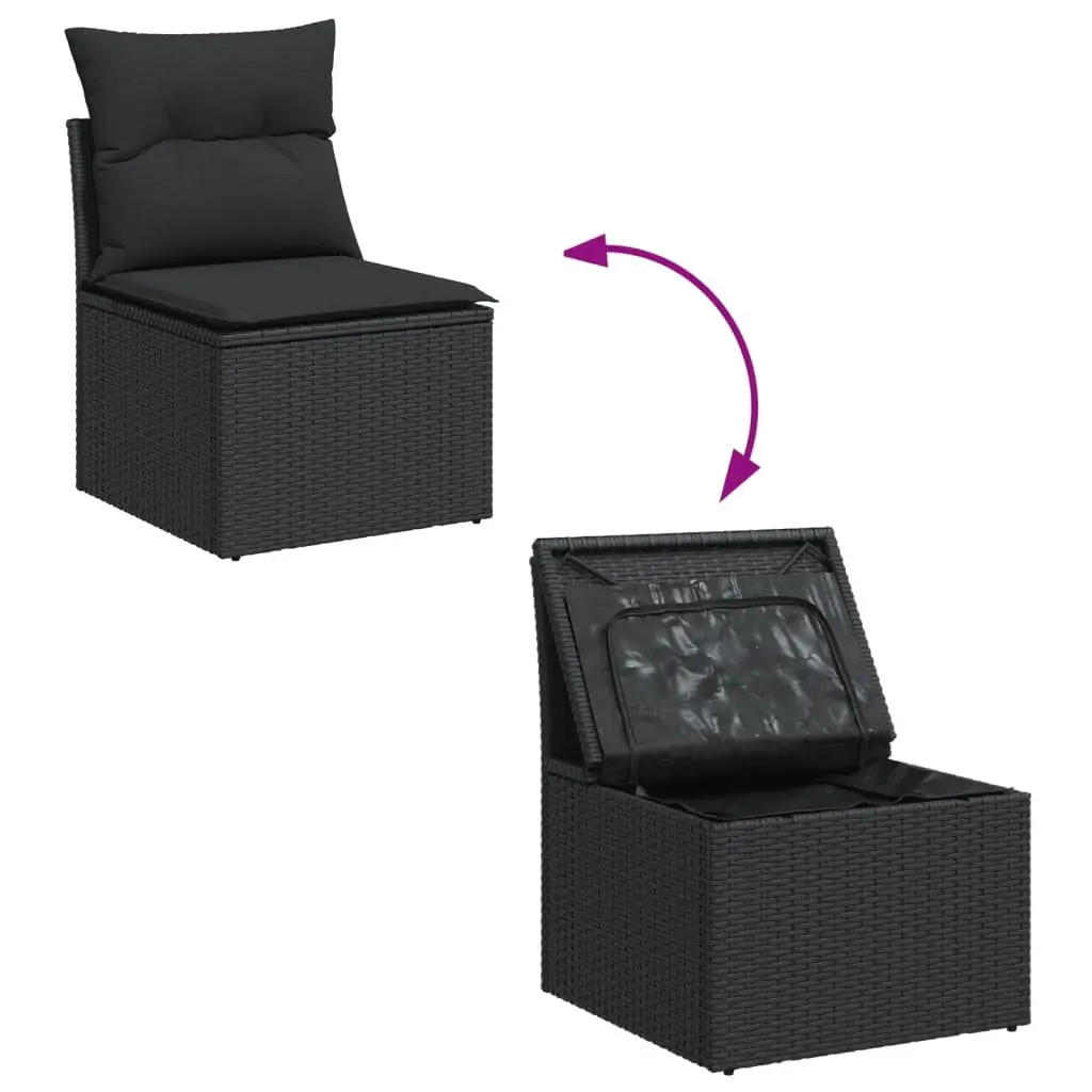 Garden Sofa Set 6 Piece Modular Outdoor Furniture Black PE Rattan