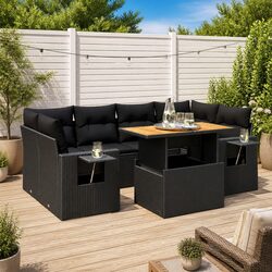 7 Piece Garden Sofa Set Black Poly Rattan Outdoor Furniture Patio Lounge