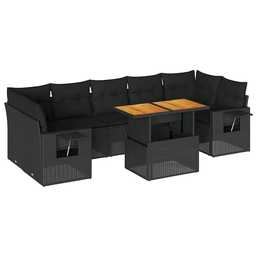 Garden Sofa Set 8 Piece Outdoor Furniture Patio Black Poly Rattan Modular