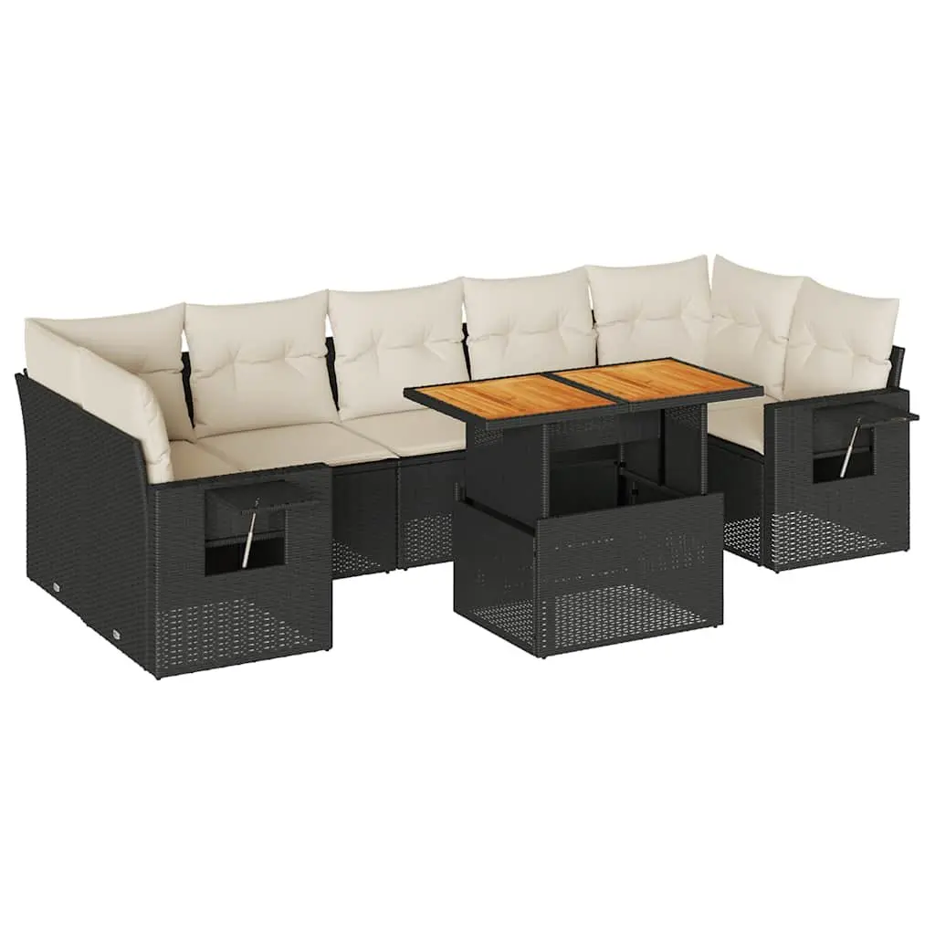 Garden Sofa Set 8 Piece Outdoor Furniture Patio Sectional with Cushions Black