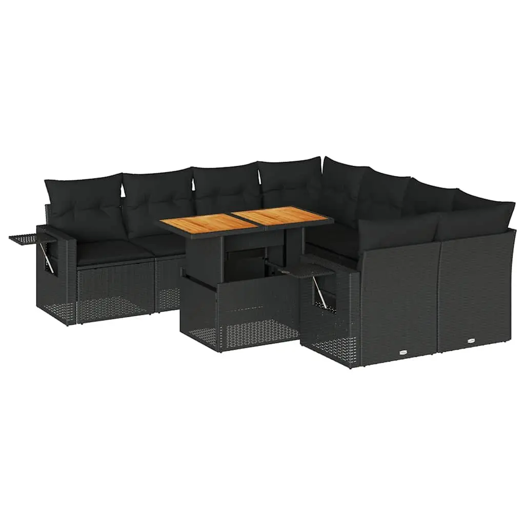9 Piece Modular Outdoor Sofa Set PE Rattan Black Patio Furniture with Cushions and Storage