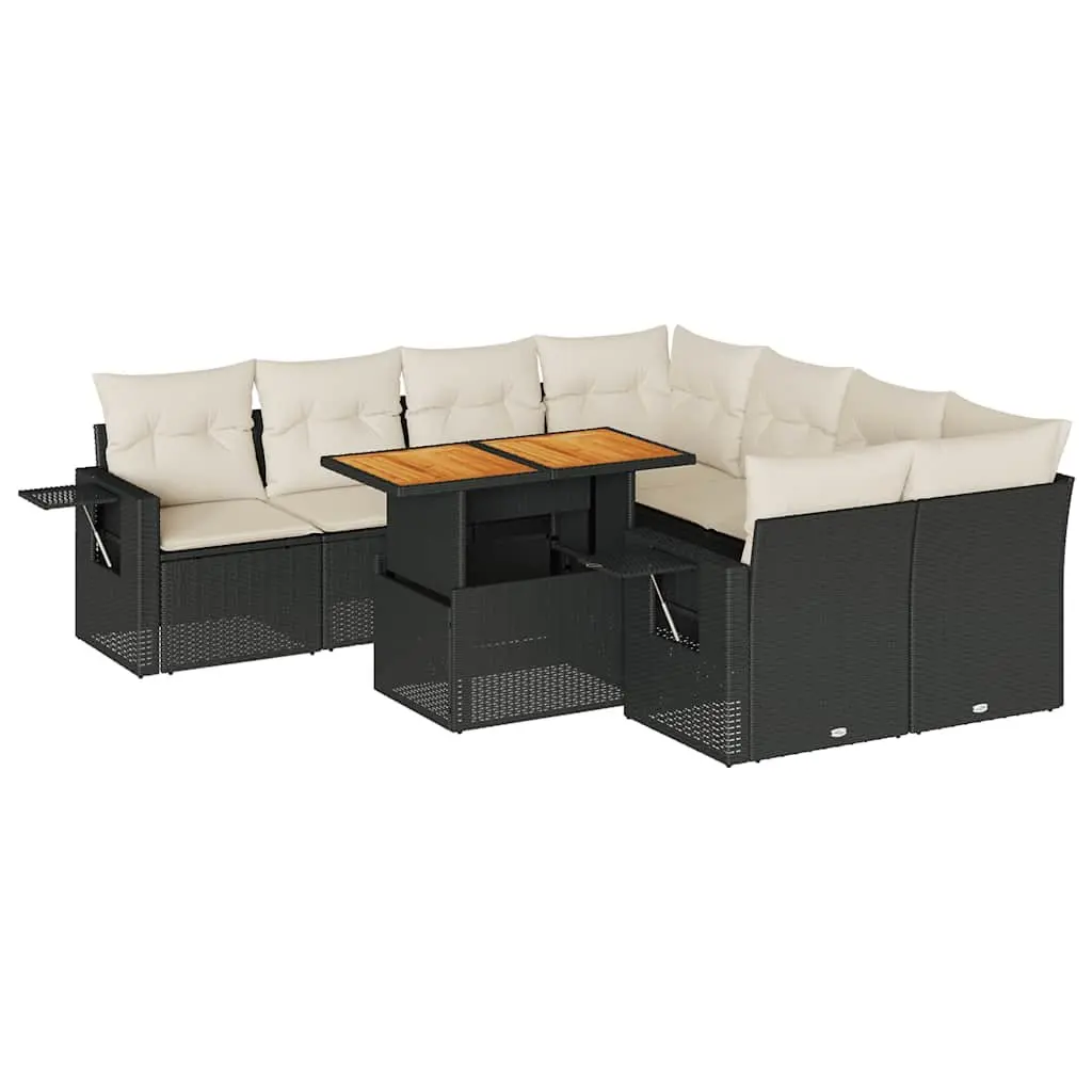 Garden Sofa Set 9 Piece Outdoor Patio Furniture with Cushions Poly Rattan Black