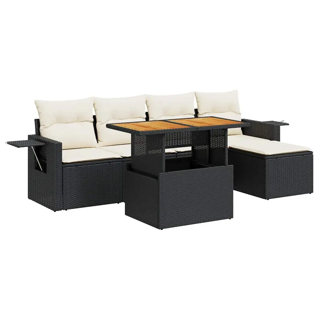 Garden Sofa Set Modular PE Rattan 6 Piece Outdoor Furniture Black
