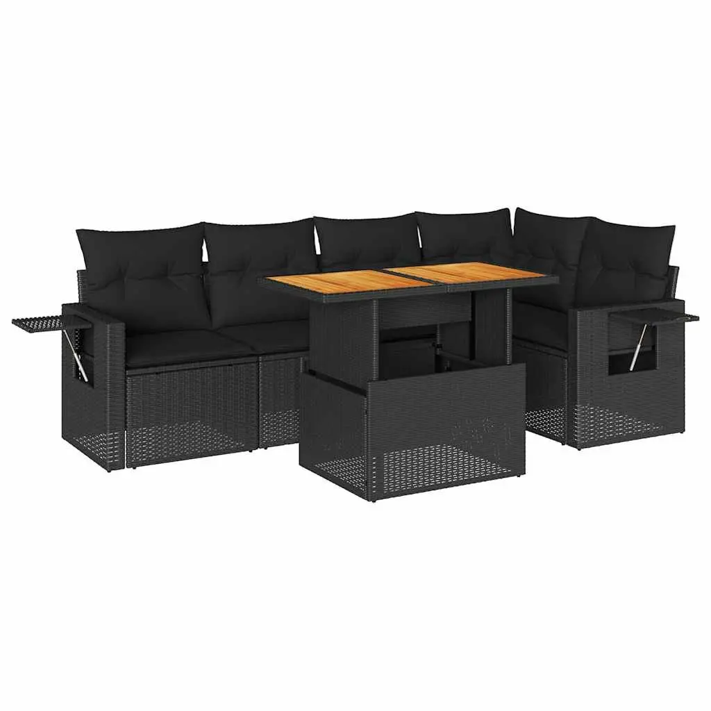 Garden Sofa Set Poly Rattan 6 Piece Modular Outdoor Furniture Black