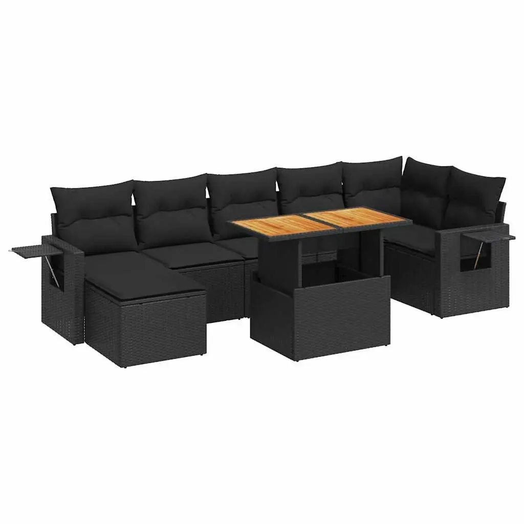 Garden Sofa Set 8 Piece Outdoor Furniture Black Poly Rattan Patio Lounger with