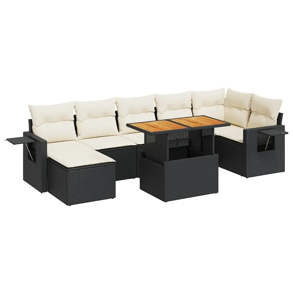 Garden Sofa Set 8 Piece Outdoor Furniture Patio Rattan Black with Cushions