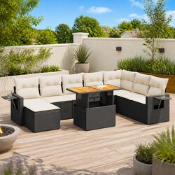 Versatile 9-Piece Black Garden Sofa Set for Patios