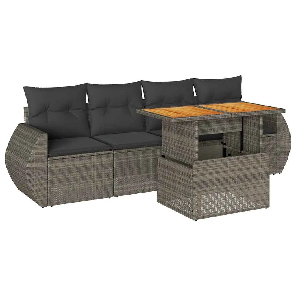 Garden Sofa Set 5 Piece PE Poly Rattan Outdoor Furniture Grey with Cushions