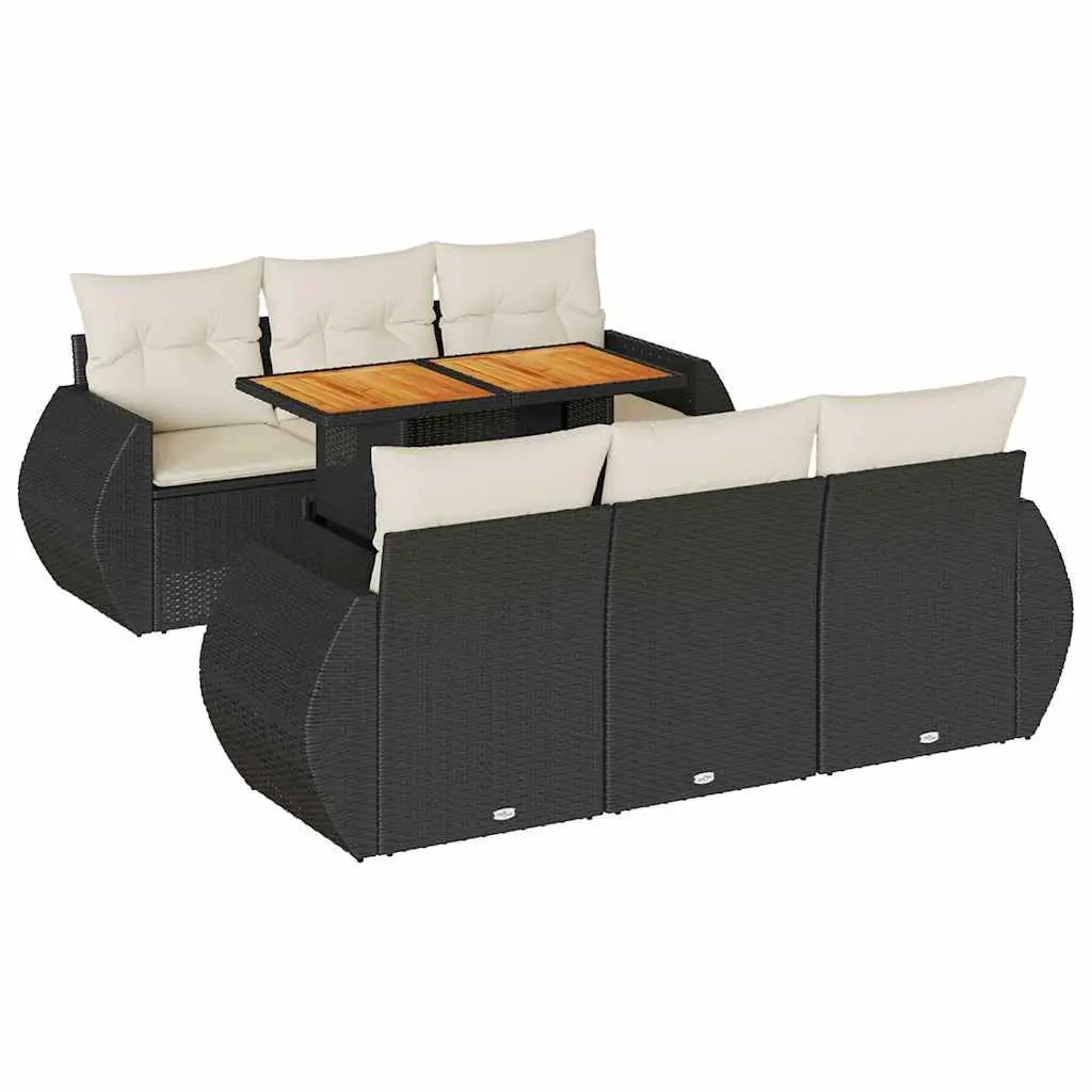 7 Piece Outdoor Garden Sofa Set PE Rattan Modular Black with Storage Cushions
