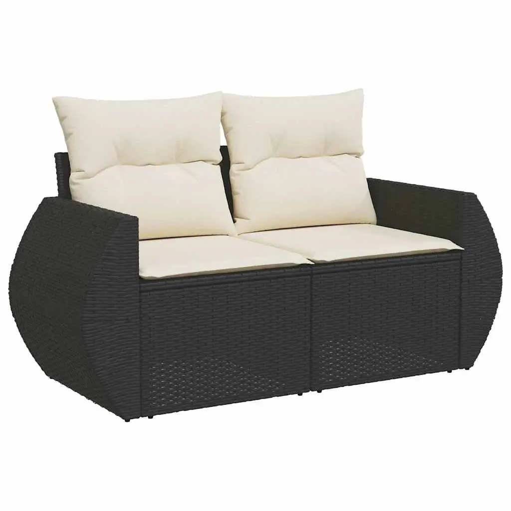 7 Piece Outdoor Garden Sofa Set PE Rattan Modular Black with Storage Cushions