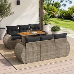 7 Piece Garden Sofa Set Grey Poly Rattan Outdoor Furniture Patio Seating
