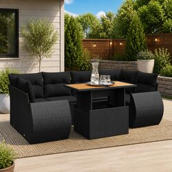7 Piece Garden Sofa Set with Cushions Black Outdoor Patio Furniture