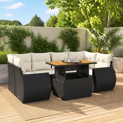 Garden Sofa Set 7 Piece Black Poly Rattan Outdoor Furniture Patio Lounge with