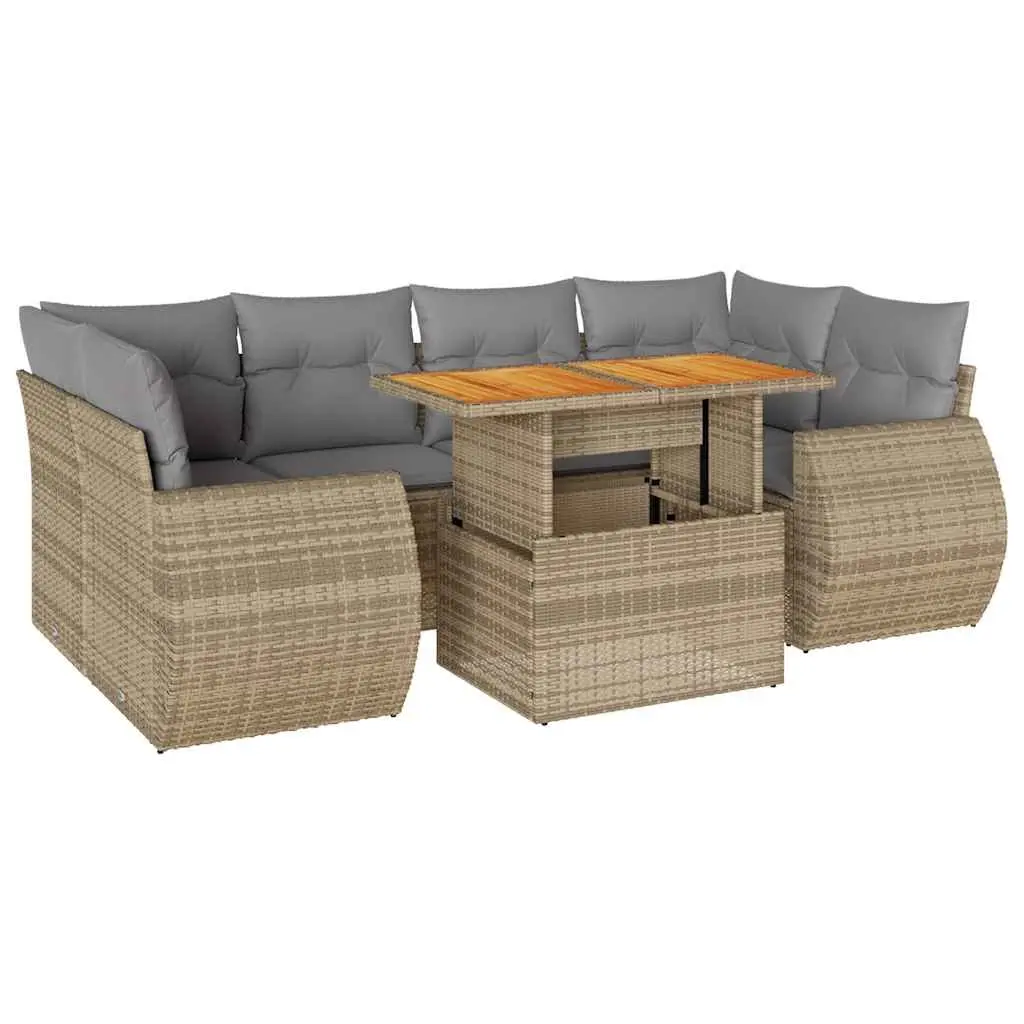 Garden Sofa Set 7 Piece Modular PE Rattan Outdoor Furniture Beige Patio Lounge