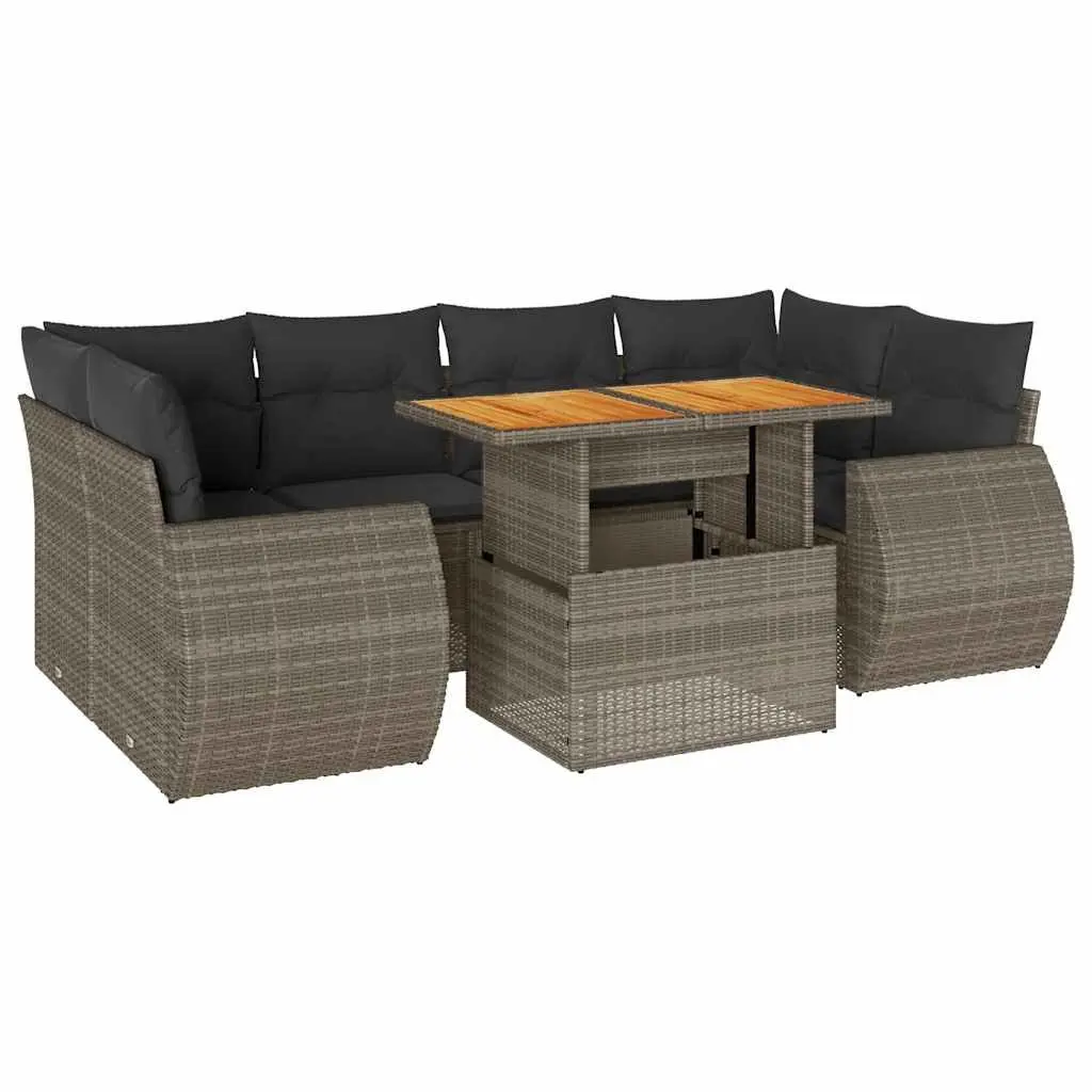 Garden Sofa Set PE Rattan 7 Piece Modular Outdoor Furniture Grey