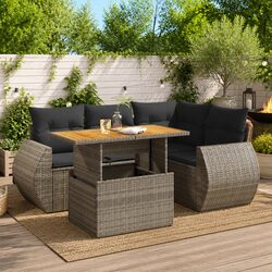Garden Sofa Set 5 Piece Outdoor Furniture Grey Patio Rattan Sectional Modular