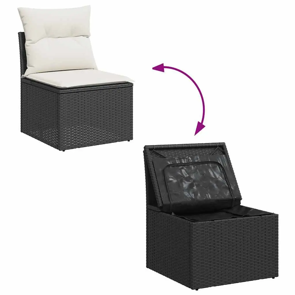 7 Piece Black Modular Patio Sofa Set with Weather Resistant Cushions and Storage Space