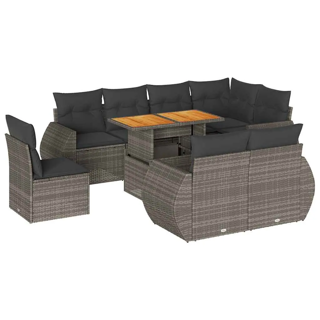 Garden Sofa Set 9 Piece Outdoor Furniture Grey Poly Rattan Patio with Cushions