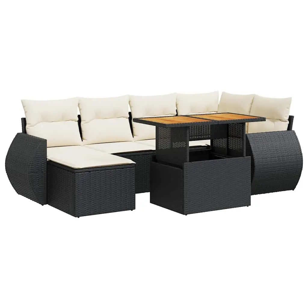 Outdoor Furniture 7 Piece Modular Sofa Set Black PE Rattan Adjustable Table Storage Compartment