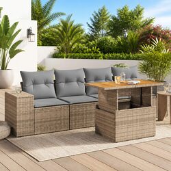 Garden Sofa Set 5 Piece Outdoor Furniture Beige Cushions Patio Seating Modular