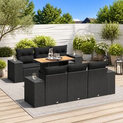 Versatile 7-Piece Black Rattan Sofa Set for Patios