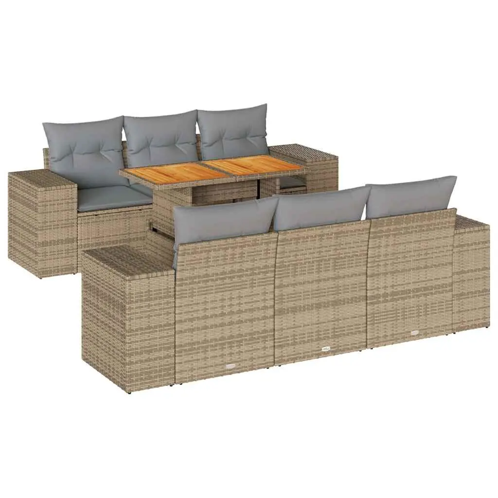 7 Piece Modular Outdoor Furniture Set Poly Rattan Beige with Cushions