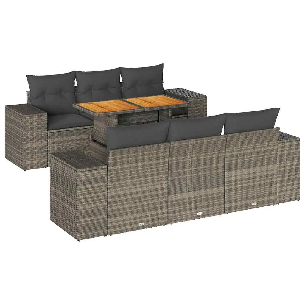 7 Piece Garden Sofa Set Poly Rattan Grey Outdoor Furniture with Cushions