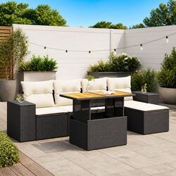 Garden Sofa Set 6 Piece Black Poly Rattan Outdoor Furniture Modular Patio