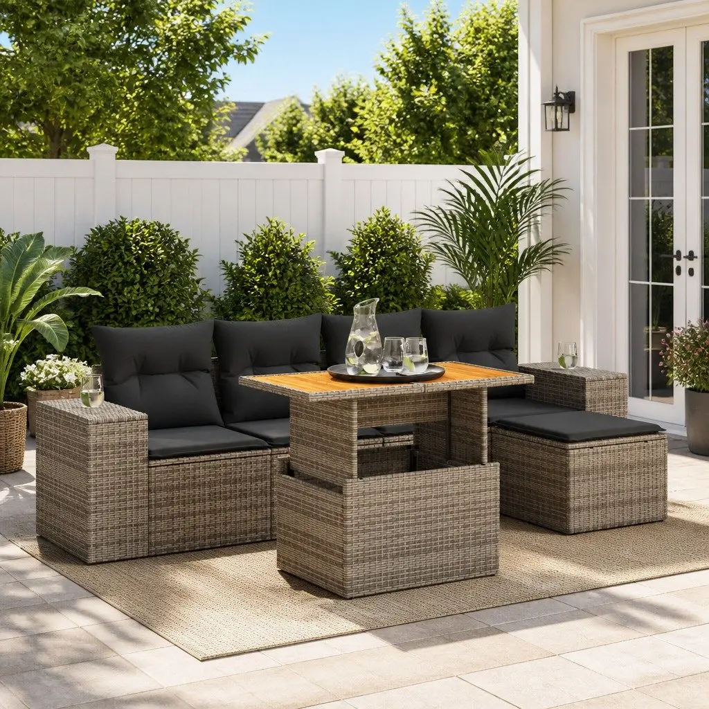 Garden Sofa Set Modular PE Rattan 6 Piece Outdoor Furniture Grey