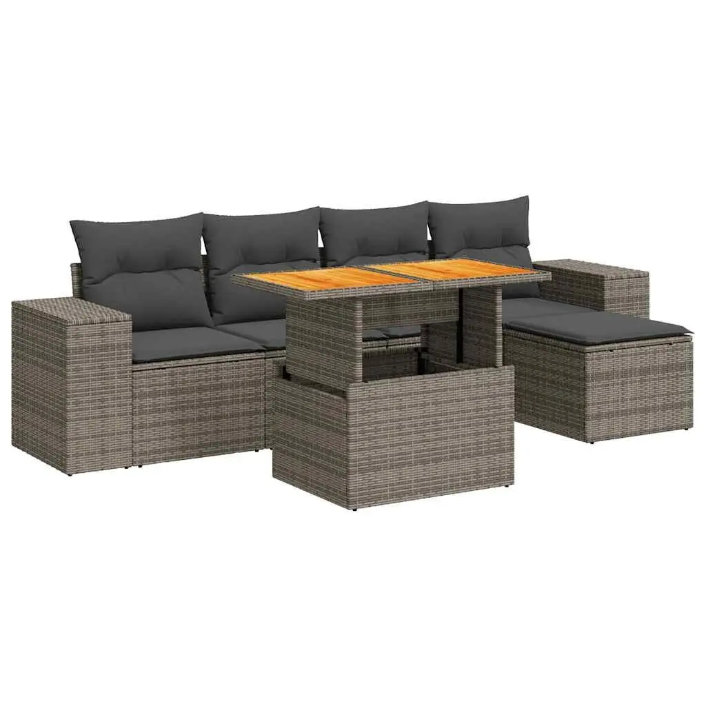 Garden Sofa Set Modular PE Rattan 6 Piece Outdoor Furniture Grey