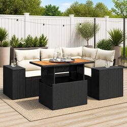 5 Piece Outdoor Garden Sofa Set Patio Furniture with Storage Cushions Black