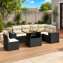 7 Piece Garden Sofa Set Outdoor Furniture Black Poly Rattan Patio Lounge with