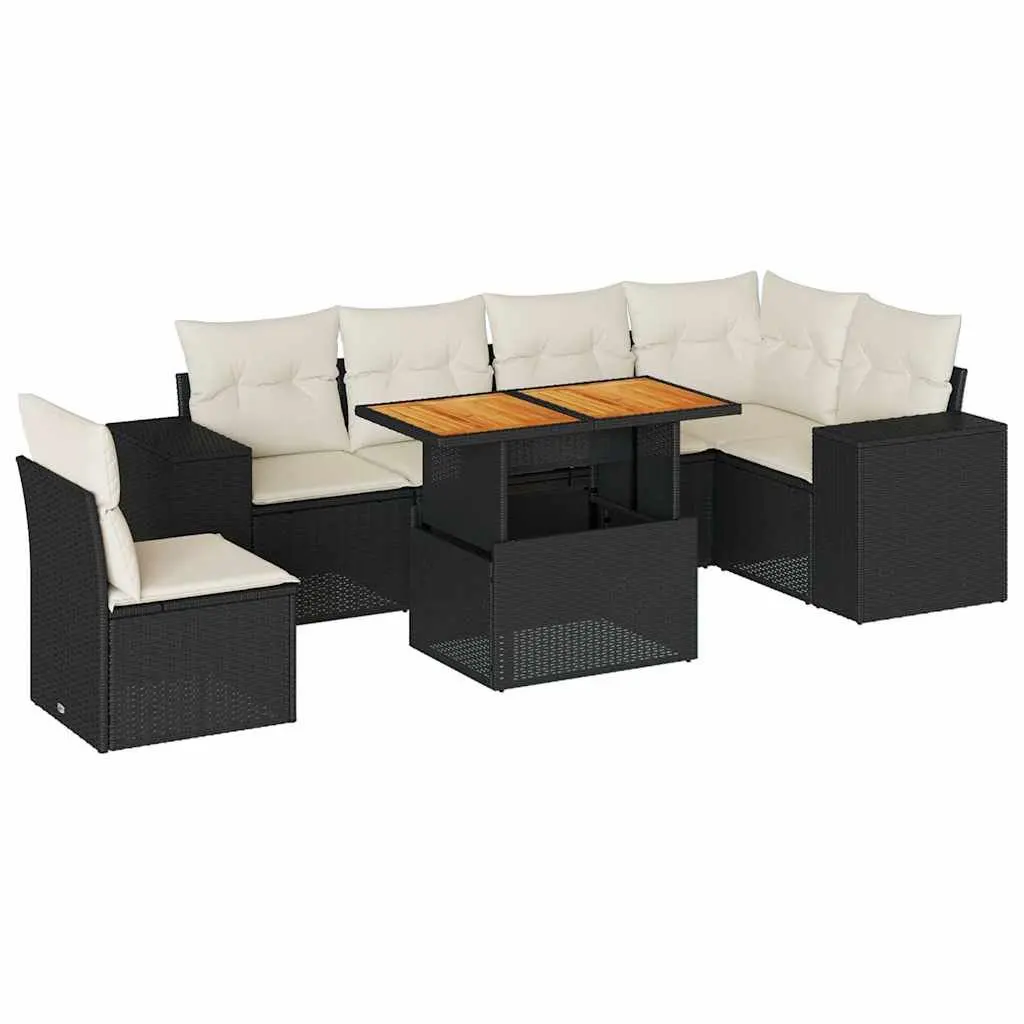 7 Piece Garden Sofa Set Black PE Rattan Outdoor Furniture Modular Patio Lounge