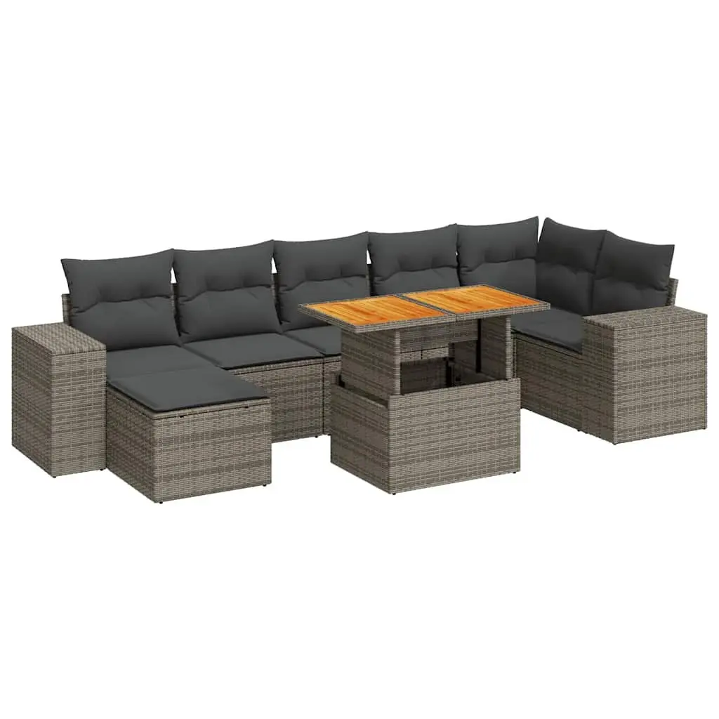 Garden Sofa Set Modular PE Rattan 8 Piece Outdoor Furniture Grey Patio Lounge