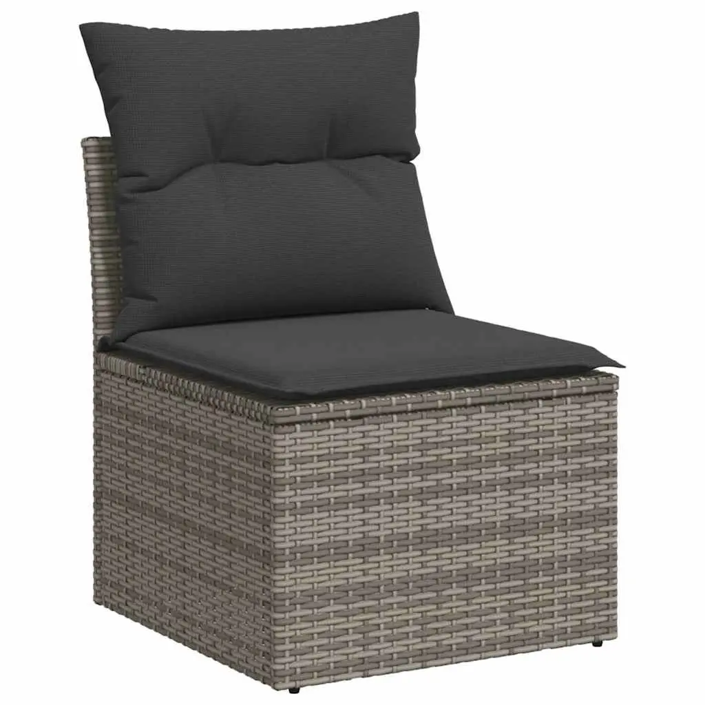9 Piece Outdoor Furniture Set Modular Grey PE Rattan with Cushions and Storage for Patio and Backyard