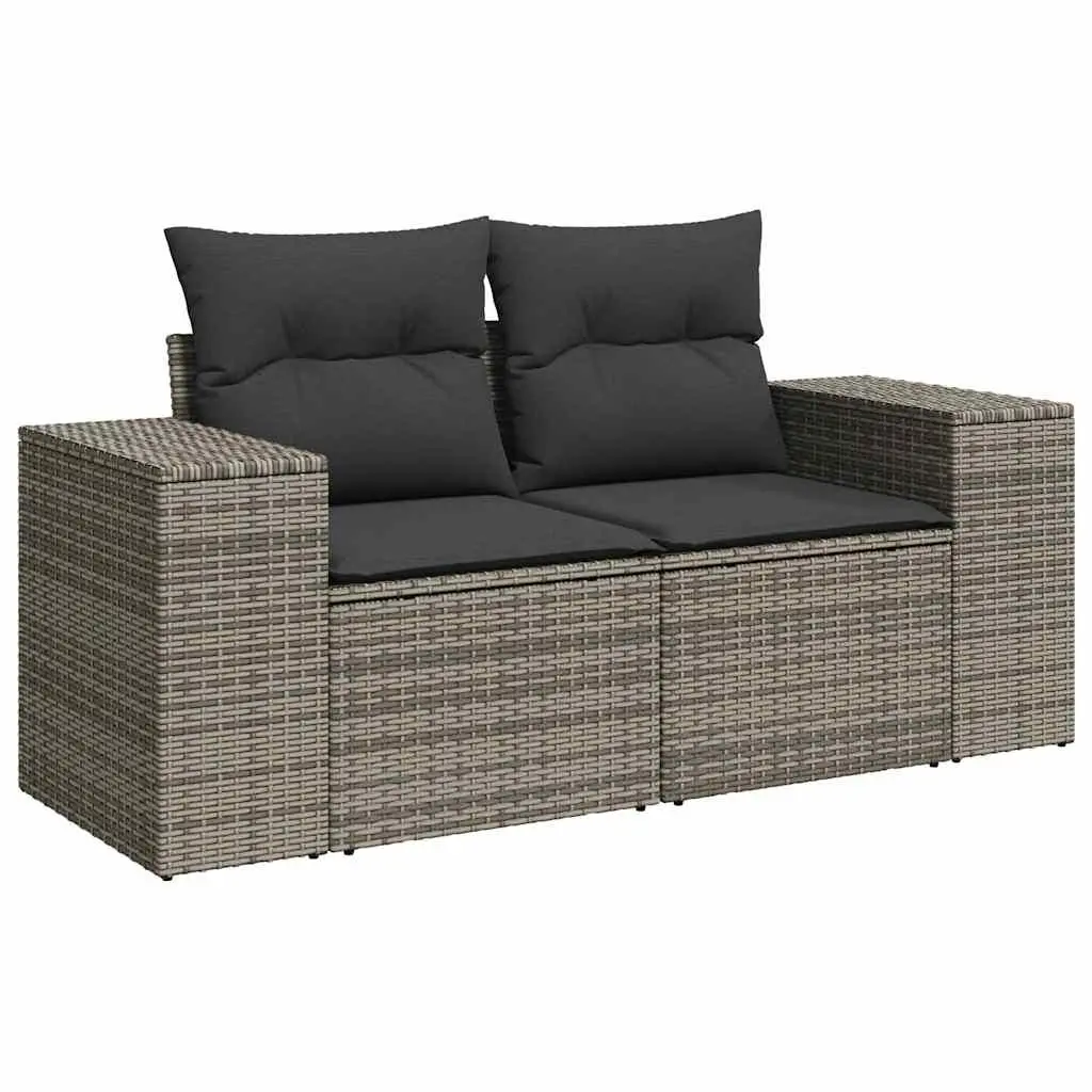 10 Piece Modular Rattan Garden Sofa Set with Grey Cushions for Outdoor Furniture