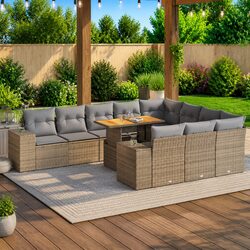 Practical 10-Piece Beige Garden Sofa Set with Storage