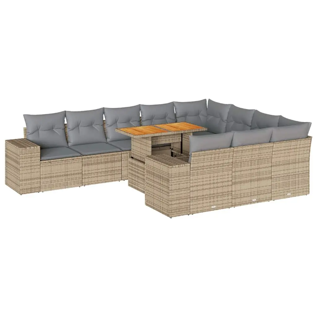 10-Piece Beige Garden Sofa Set with Storage
