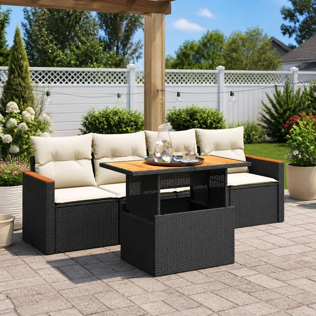 5 Piece Modular Outdoor Sofa Set Black PE Rattan with Storage for Garden or Patio