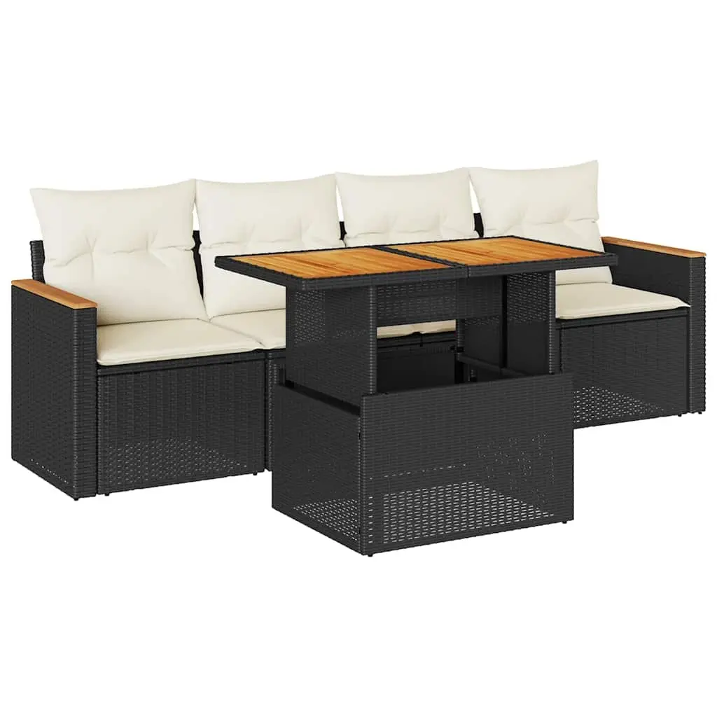 5 Piece Modular Outdoor Sofa Set Black PE Rattan with Storage for Garden or Patio