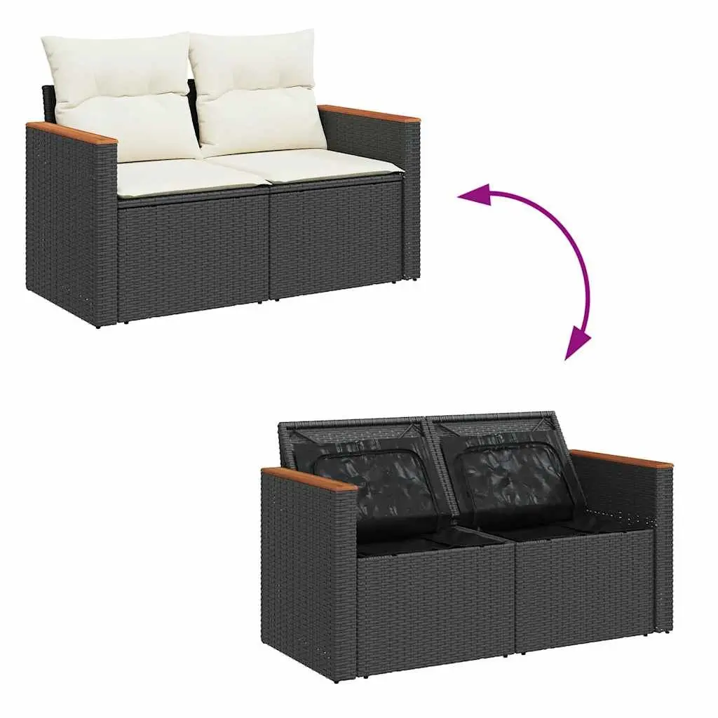 5 Piece Modular Outdoor Sofa Set Black PE Rattan with Storage for Garden or Patio