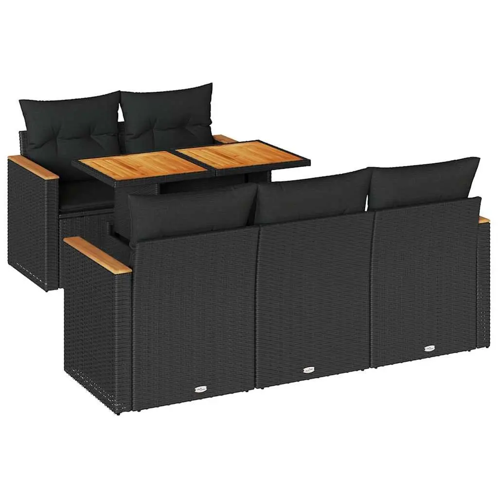 6 Piece Modular Outdoor Sofa Set Black PE Rattan with Cushions