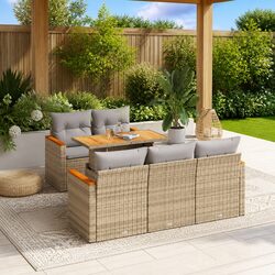 Practical 6 Piece Beige Outdoor Sofa Set with Storage