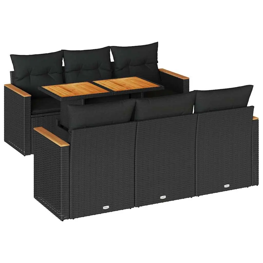7 Piece Outdoor Garden Sofa Set Modular Black PE Rattan Patio Furniture with Cushions